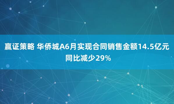 赢证策略 华侨城A6月实现合同销售金额14.5亿元 同比减少29%