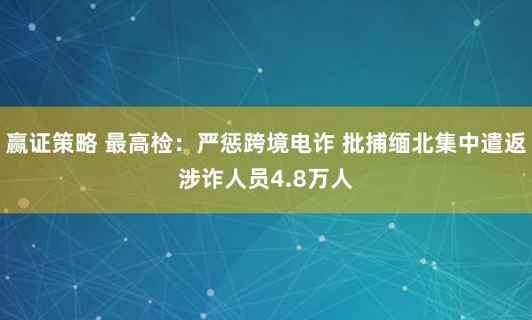 赢证策略 最高检：严惩跨境电诈 批捕缅北集中遣返涉诈人员4.8万人